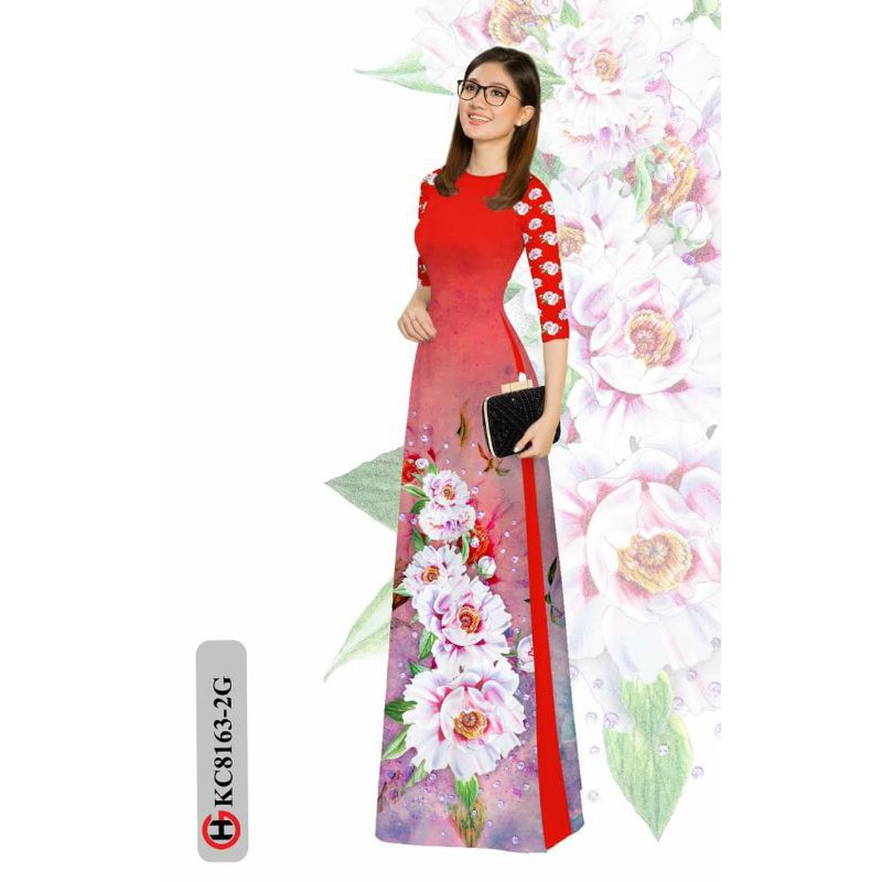 Vải áo dài in 3D hoa Hồng