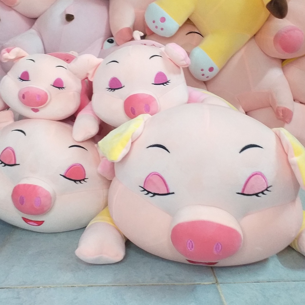 Gấu Bông Heo Cute Makeup,  Heo Nhắm Mắt Trang Điểm Màu Mè, Mặc Aó Thiêu Chữ Love You