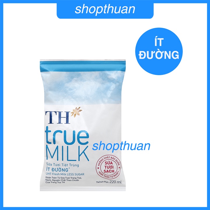 [HSD 7/8/22] Thùng 48 bịch sữa tươi tiệt trùng ít đường TH true MILK 220ml