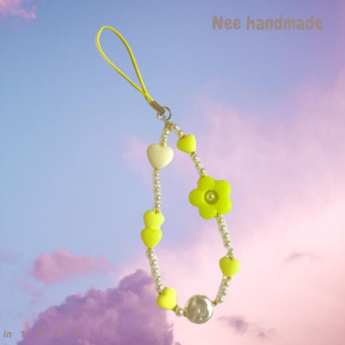 Dây đeo điện thoại di động, strap điện thoại handmade màu vàng cute Nee