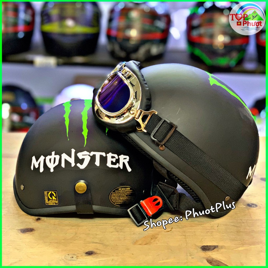 ✶✗Mũ Bảo Hiểm Xe Máy Nửa Đầu Tem Monster - Hàng Việt Nam, Đạt Chuẩn Kiểm Định An Toàn Chất Lượng