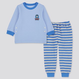 Bộ nỉ họa tiết thu đông UNIQLO tàu Thomas màu xanh cho bé