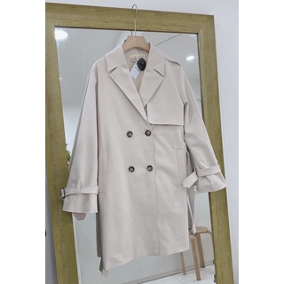 Trench coat tay cài kem