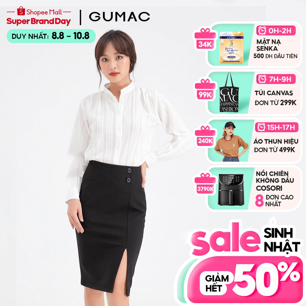 [Mã WABRGM11 giảm 10% đơn 250K] Áo sơ mi nữ xếp ly tay dài GUMAC AB640