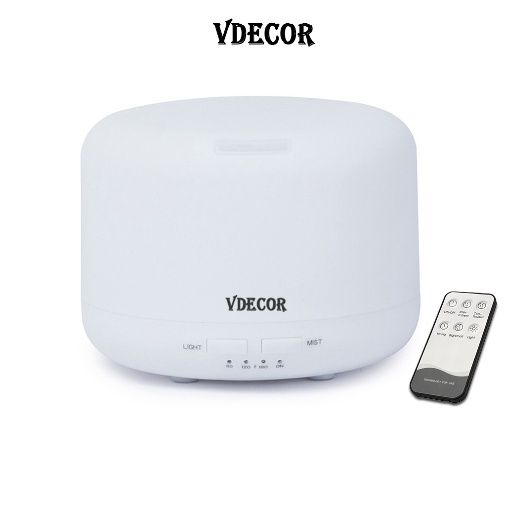 Máy Xông Tinh Dầu Siêu ÂM Vdecor Ngọc Tuyết Trụ Tròn Có Led 7 Màu Hàng cao cấp