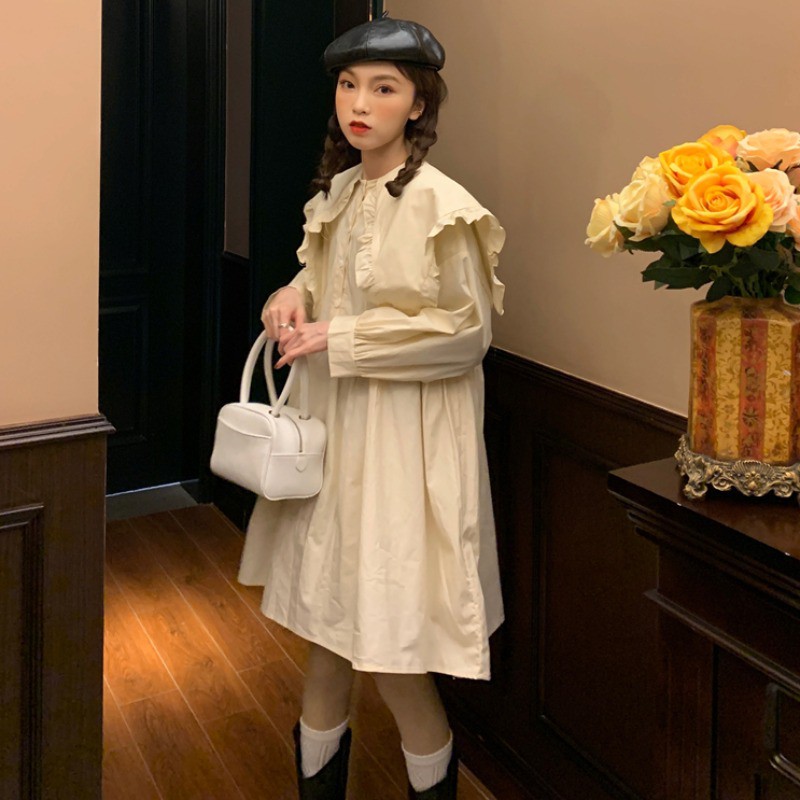 (Thanh lý lỗ)Ảnh thật 4 hình cuối-2W529.Đầm sơ mi cổ áo búp bê Hàn Quốc