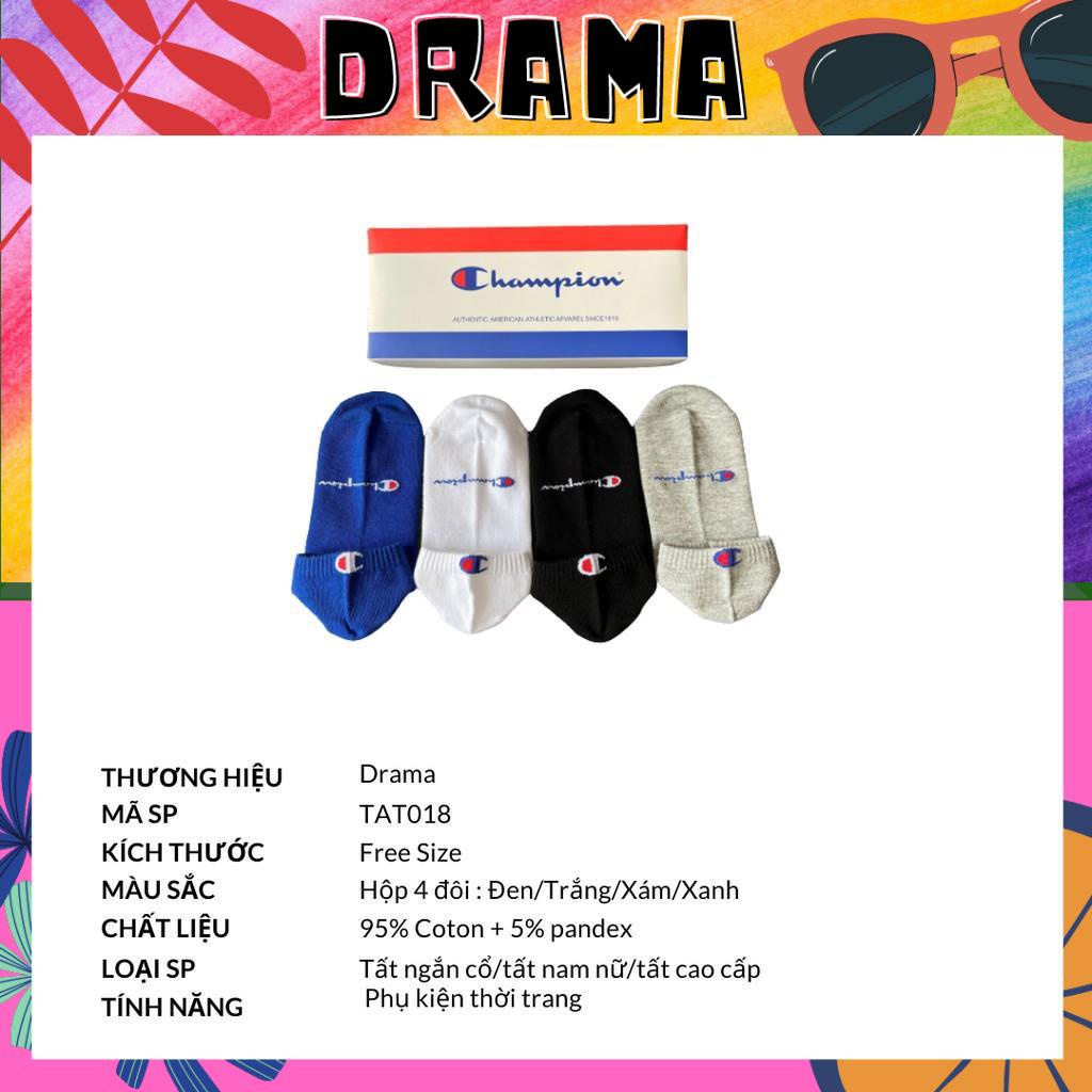 Tất cổ ngắn, Vớ cổ ngắn nam nữ [Champion] Hộp 4 đôi phong cách thể thao Vintage quà tặng PHỤ KIỆN DRAMA TAT018
