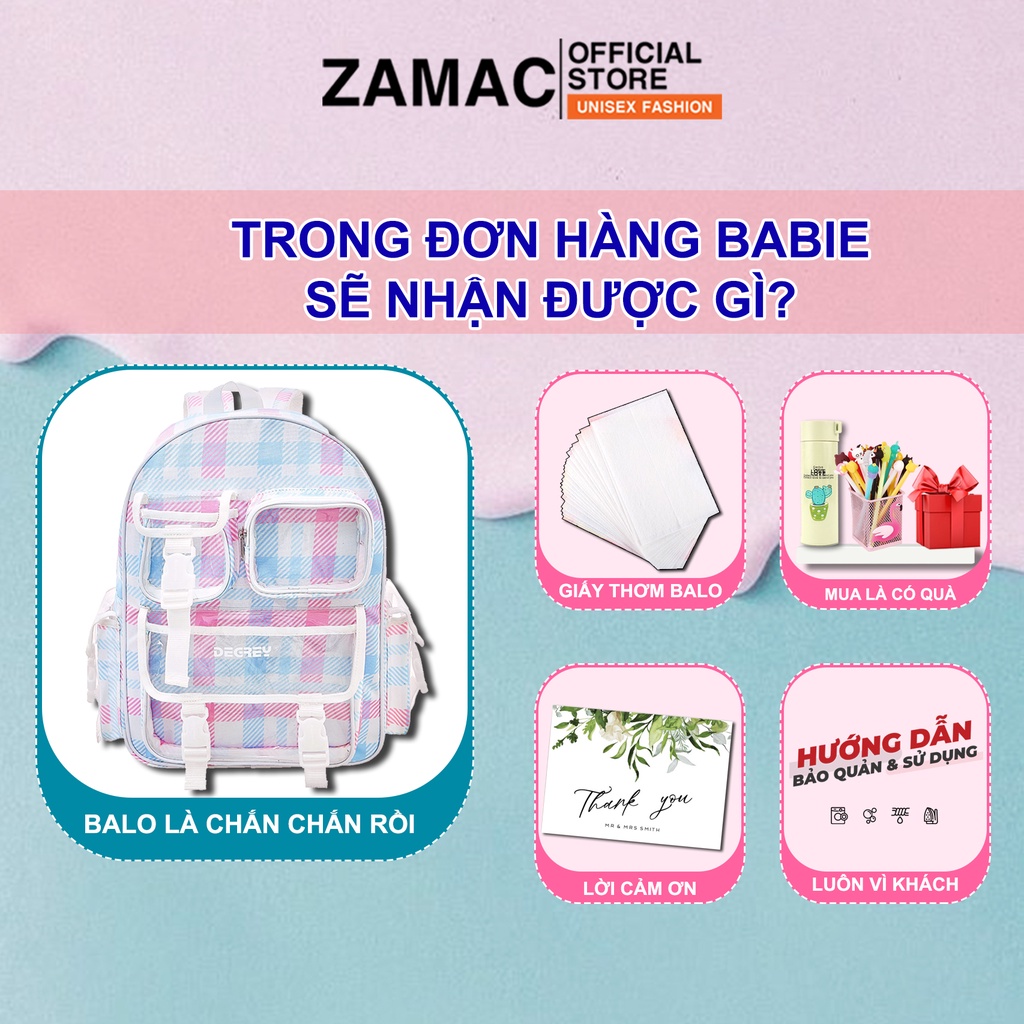 Balo Degrey loang màu ZAMAC cặp đi học nam nữ trong suốt nhiều ngăn Unisex - ZMB28