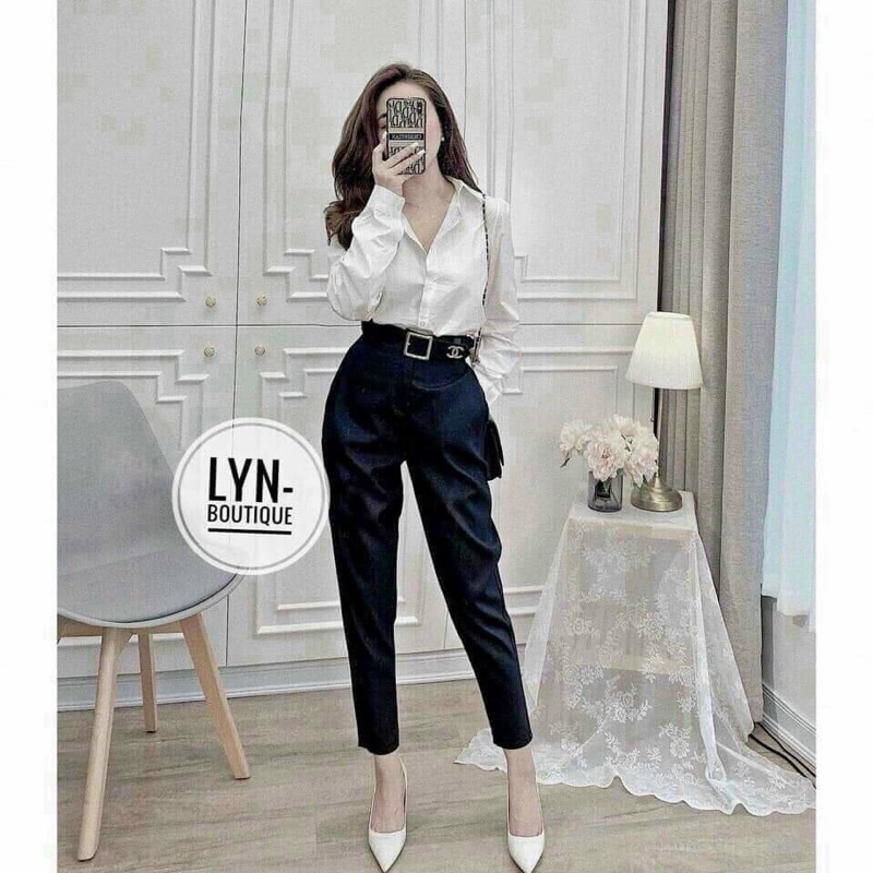 Quần baggy tay nữ cạp cao kèm đai ghim cài siêu hót_09