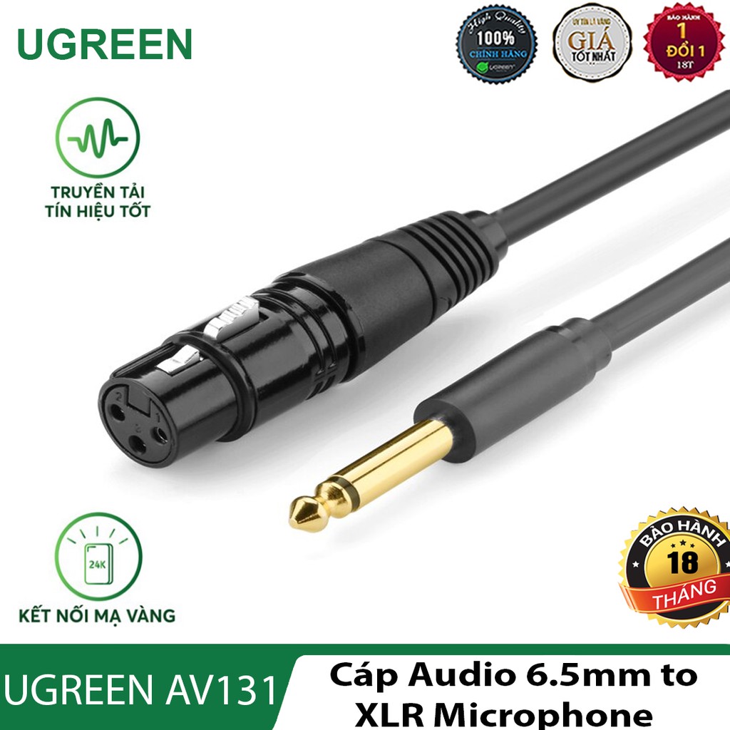 Dây cáp chuyển âm thanh cổng 6.5mm sang cổng AV Cannon l UGREEN 20717