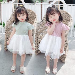 Children's cheongsam summer improved thin female baby puffy tulle skirt girl Chinese style princess skirt comfortable and wild