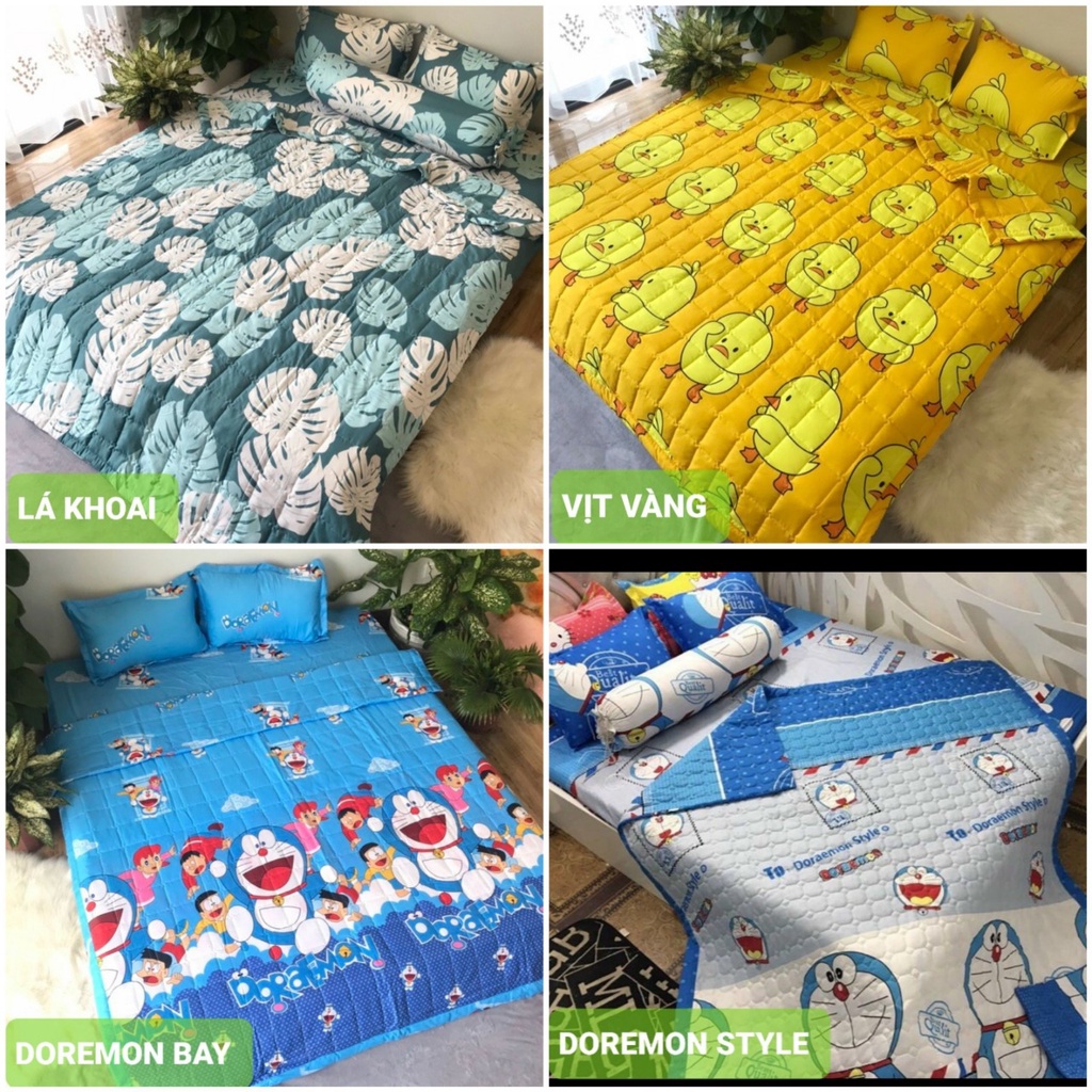 Bộ Chăn Ga Gối Cotton Poly 3D - Drap Giường + 2 Vỏ Gối + Chăn Hè Trần Bông. Mềm Mịn Nhiều Màu Sắc