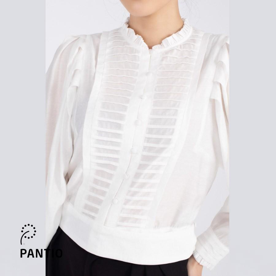 FAK13146 - Áo sơ mi công sở chất liệu vải thô dáng boom thân trước xếp nếp - PANTIO