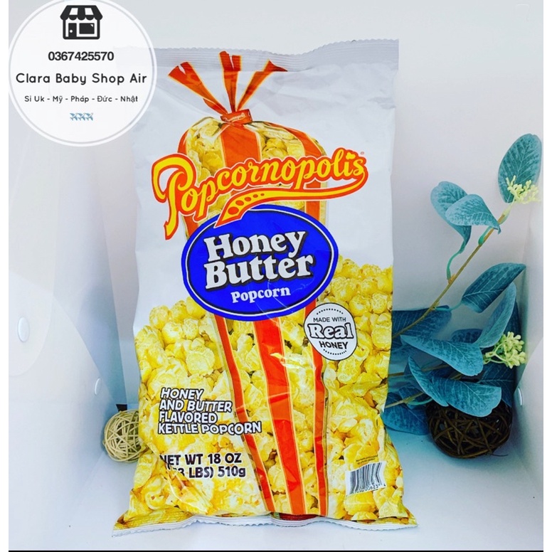 (Air/ Mỹ ) Bỏng ngô Popcornopolis Honey Butter Popcorn vị bơ mật ong 510g date 7/2022
