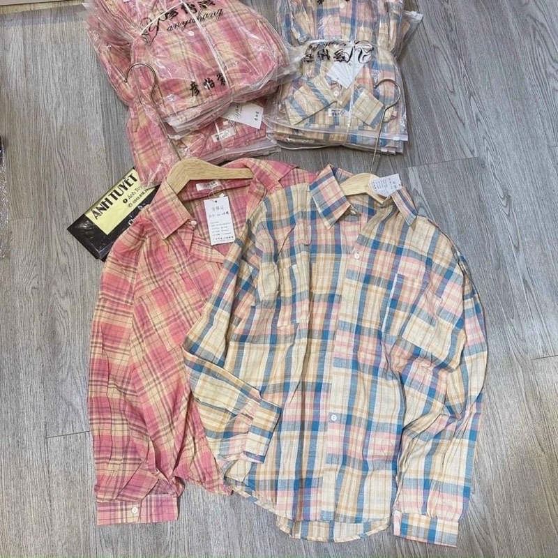 Áo sơ mi caro tay dài chất liệu đũi mềm giá rẻ nhất