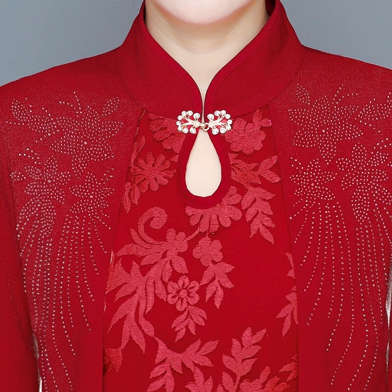 Đầm trung niên nữ cao cấp, thiết kế phối ren sang trọng, dáng dài thanh lịch NV0948