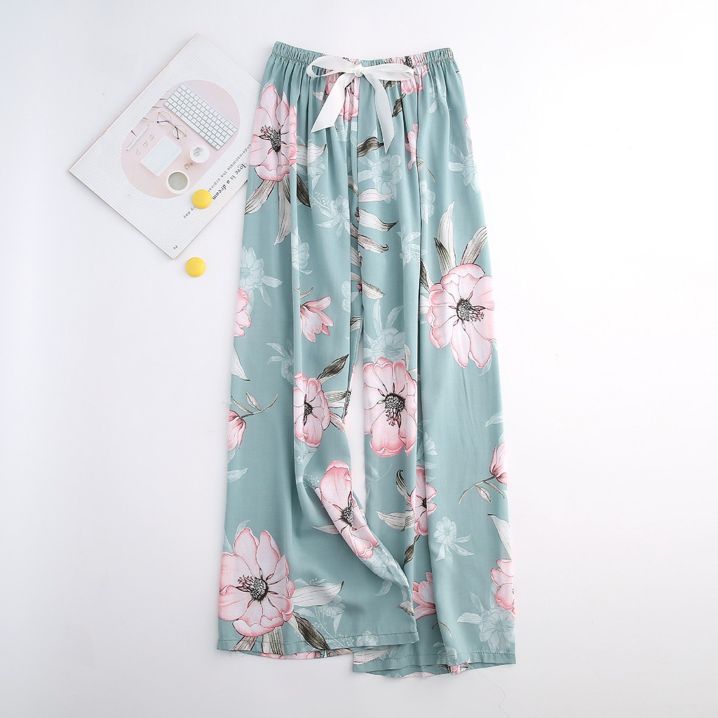 Quần Ngủ FINTOO Bằng Lụa Cotton Họa Tiết Hoa Ống Đứng Dáng Rộng Thoáng Mát Cho Nữ 40-80 Kg | BigBuy360 - bigbuy360.vn