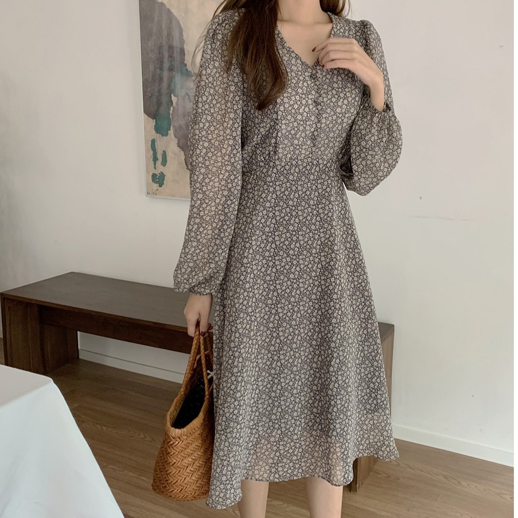 Đầm Peppermint 38447 dài tay in hoa xinh xắn thời trang cho nữ