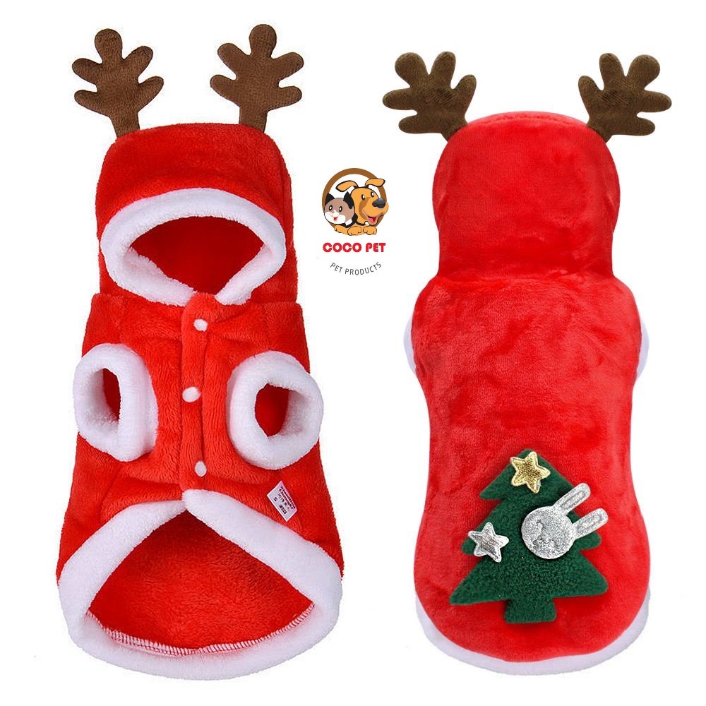 Áo Giáng Sinh Noel Có Mũ Cho Chó Mèo - Áo Hoodie Giữ Ấm Hoá Trang Ông Già Noel Dịp Giáng Sinh Cho Cún Cưng