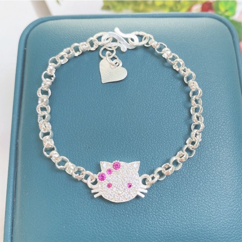 Lắc tay bạc ta hình mặt mèo cho bé gái - Trang sức bạc Evasilver