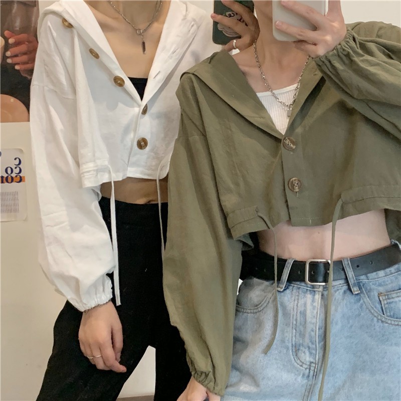 Áo Khoác Cardigan Dáng Croptop Tay Dài Thiết Kế Dây Rút Thời Trang Cho Nữ