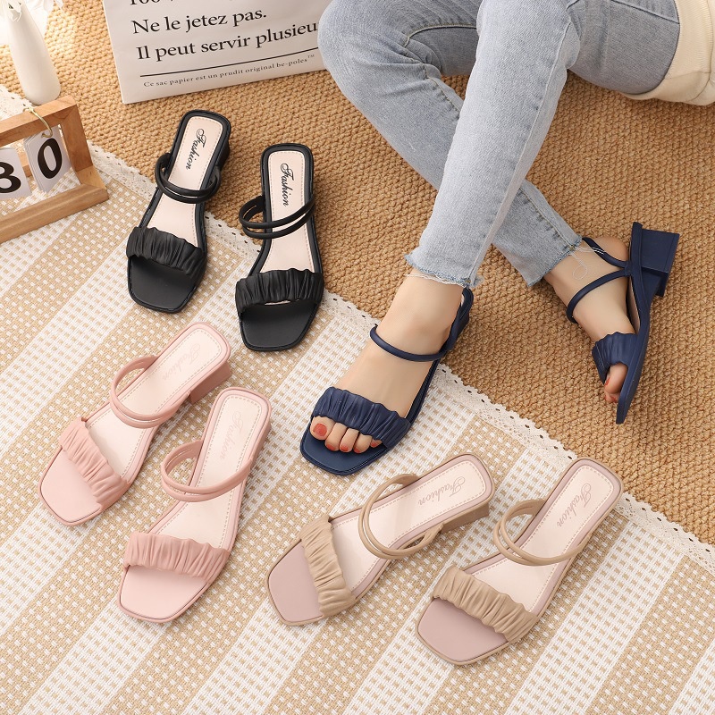 Dép sandal nữ quai nhún đi học, đi mưa, đi biển siêu bền chống trơn trượt đế bằng mùa hè Thegioigiay V311