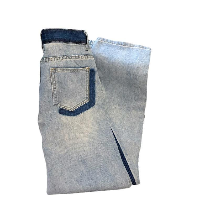 Tik Tok Quần Jean Ống Rộng Lưng Cao Màu Sắc Tương Phản Thời Trang Xuân Hè Cho Nữ