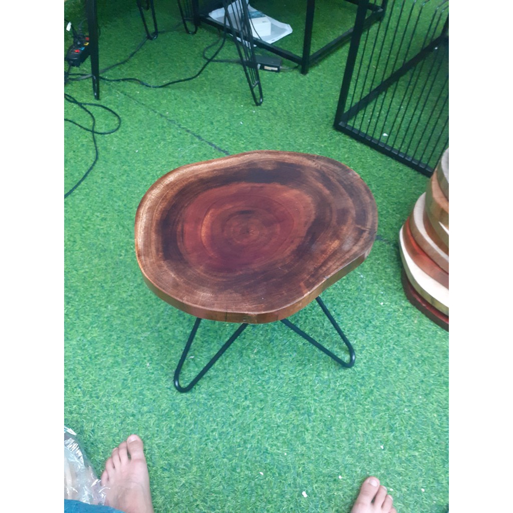 Đôn deco gỗ xà cừ chân hairpin cao 30 - 2 thanh (249)| bàn gỗ nguyên tấm cho ban công| đôn gỗ nguyên tấm để cây