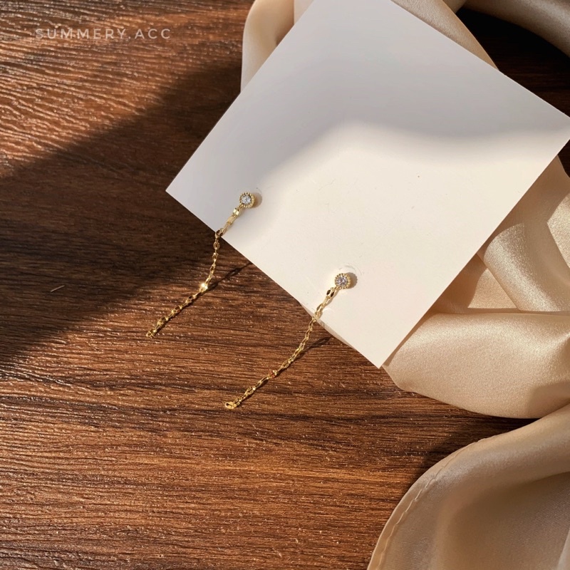 Khuyên tai bạc 925 SUMMERY dáng dài đính đá bông tai S925