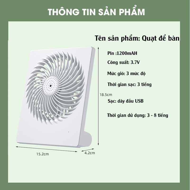 QUẠT ĐỂ BÀN - QUẠT TÍCH ĐIỆN - QUẠT SẠC PIN 3 Tốc độ, pin 1200mAP phù hợp cho gia đình nhỏ, quạt văn phòng! | BigBuy360 - bigbuy360.vn