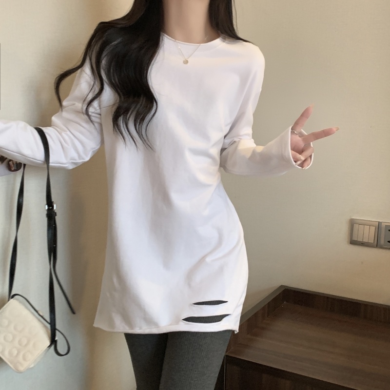 Áo thun thể thao ZHELIHANGFEI tay dài dáng rộng thiết kế rách cá tính hợp thời trang