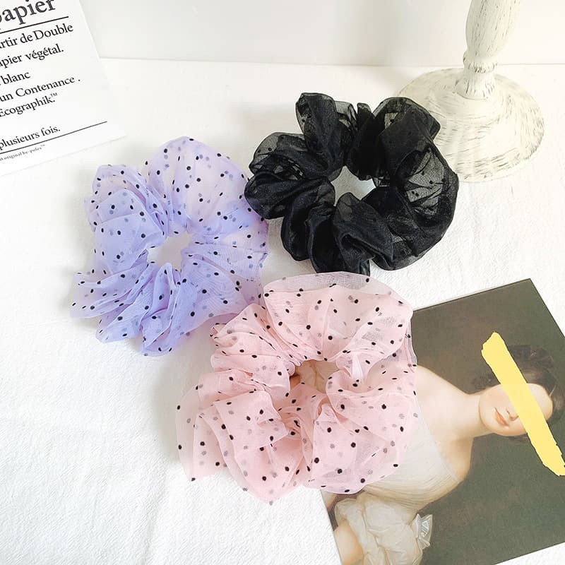 Dây buộc tóc vải voan chấm bi scrunchies bản to