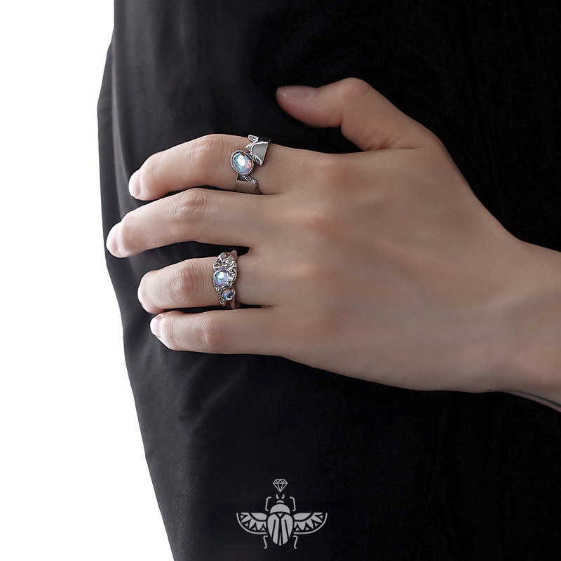 Nhẫn Đá Mặt Trăng Mở Điều Chỉnh Được Thiết Kế Thời Trang Cá Tính Cho Nam