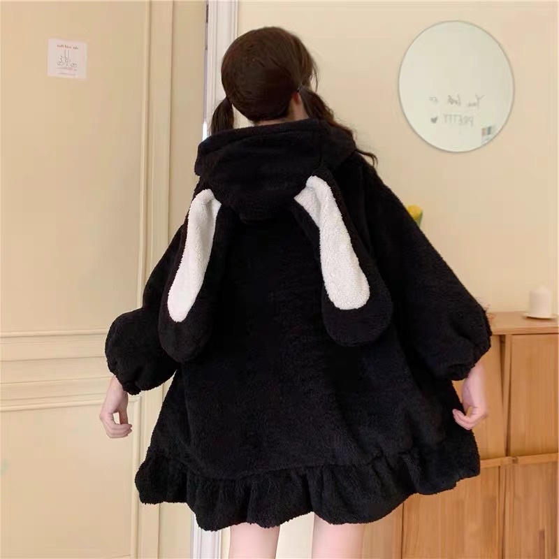 Áo Khoác Lông Mũ Thỏ Ulzzang - Kèm vid thật