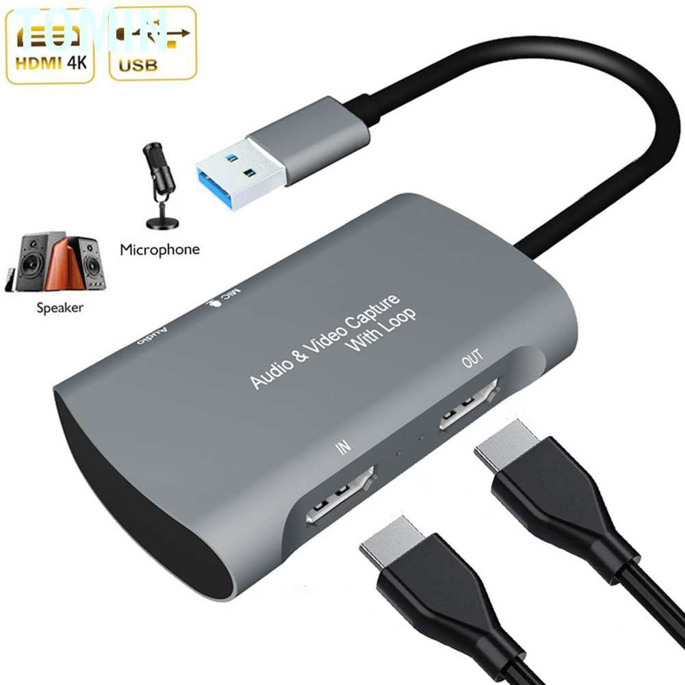 Tomin Video Capture Card 4k HDMI to USB2.0 1080P Game Live Silver Gray Free Drive 230