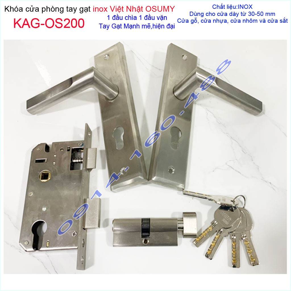 Khóa cửa Việt Nhật KAG-OS201, khóa cửa phòng Inox Việt Nhật cao cấp trọn bộ