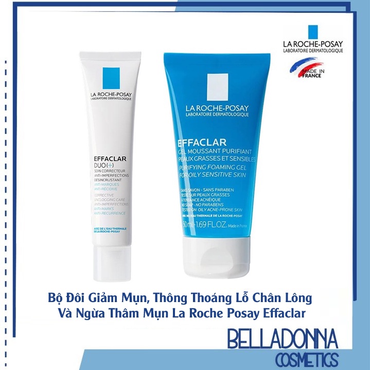 Bộ Đôi Giảm Thâm Mụn, Thông Thoáng Lỗ Chân Lông La Roche Posay Effaclar (SRM 50ml + Kem Dưỡng 15ml)