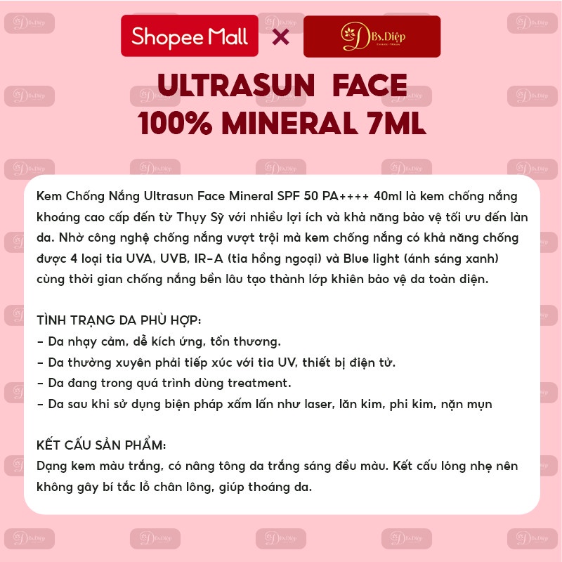 Kem Chống Nắng Khoáng Chất Siêu Việt Cho Da Nhạy Cảm Ultrasun Face Mineral SPF 50+ Khoáng 7ml