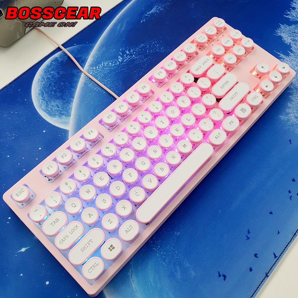 Bộ Keycap Tròn Trắng Bọc Viền Màu Hồng - Xanh Siêu Đẹp dành cho bàn phím cơ ( ABS không xuyên LED )