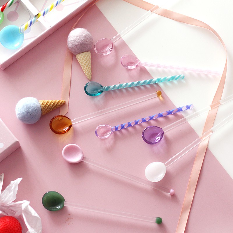 Muỗng Cà Phê Cán Dài Bằng Thủy Tinh Nhiều Màu Sắc Dễ Thương