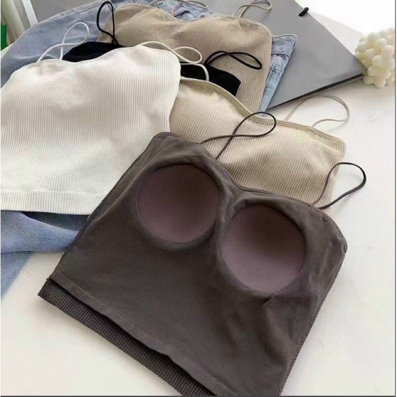 Áo bra hai  Dây Gân Sợi  bún Có Đệm Ngực, Áo hai Dây Mảnh Dáng Croptop có video thật T