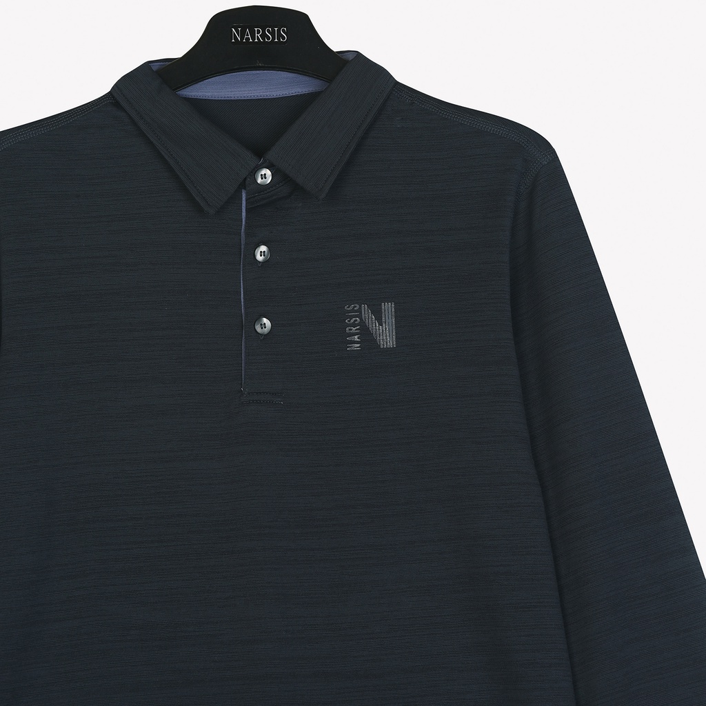 Áo polo nam Narsis D0031 màu ghi đậm nẹp cổ tím nhạt