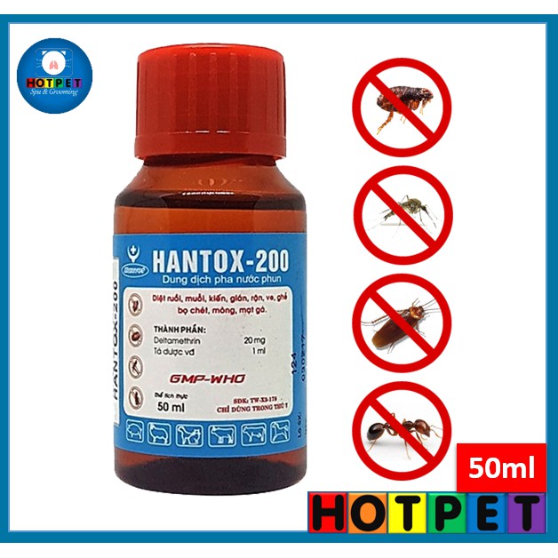 HANTOX 200 - Dung dịch nước phun hỗ trợ diệt ruồi, muỗi, kiến, gián, rận, ve, bọ chét, mòng, mạt gà [50ml]
