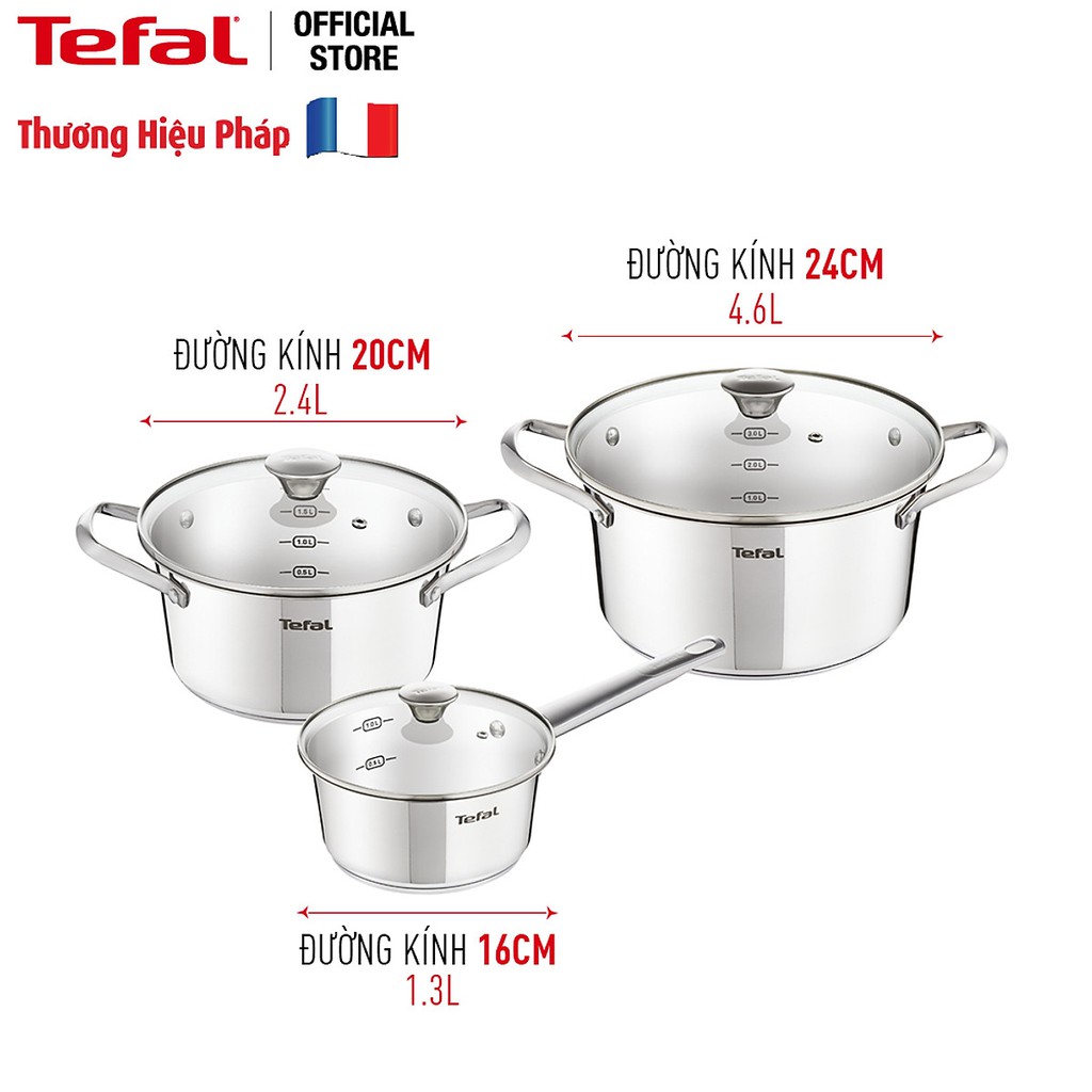 Bộ nồi inox Tefal Simpleo 3 cái (B907S644)