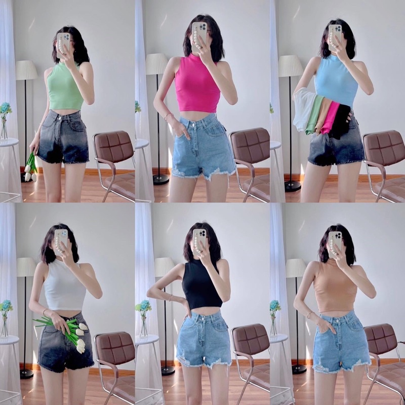 ÁO BA LỖ TRƠN CROPTOP CỔ LỌ, CỔ CAO ÔM BODY CHIZISHOP NHIỀU MÀU CRT333