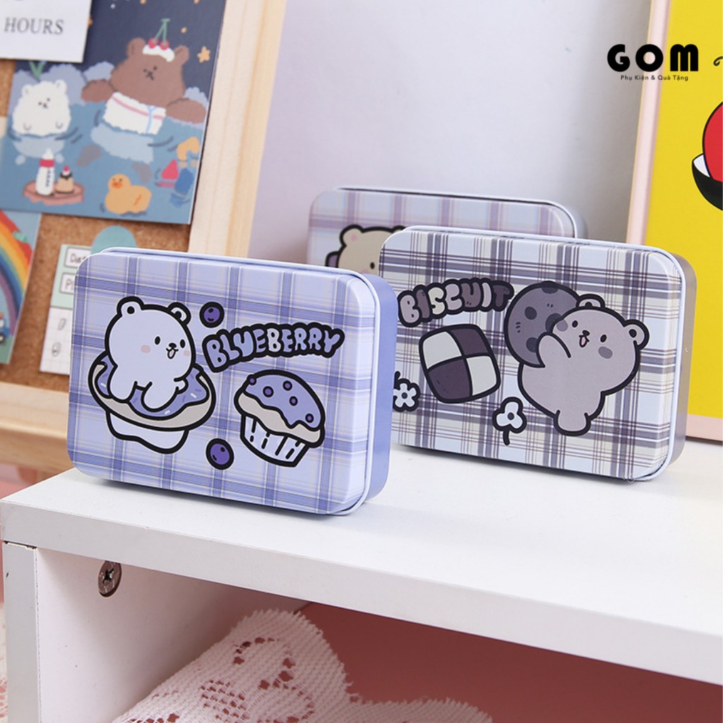 Hộp Sắt Mini, Đựng Đồ Dùng nhỏ, in hình hoạt hình gấu dễ thương