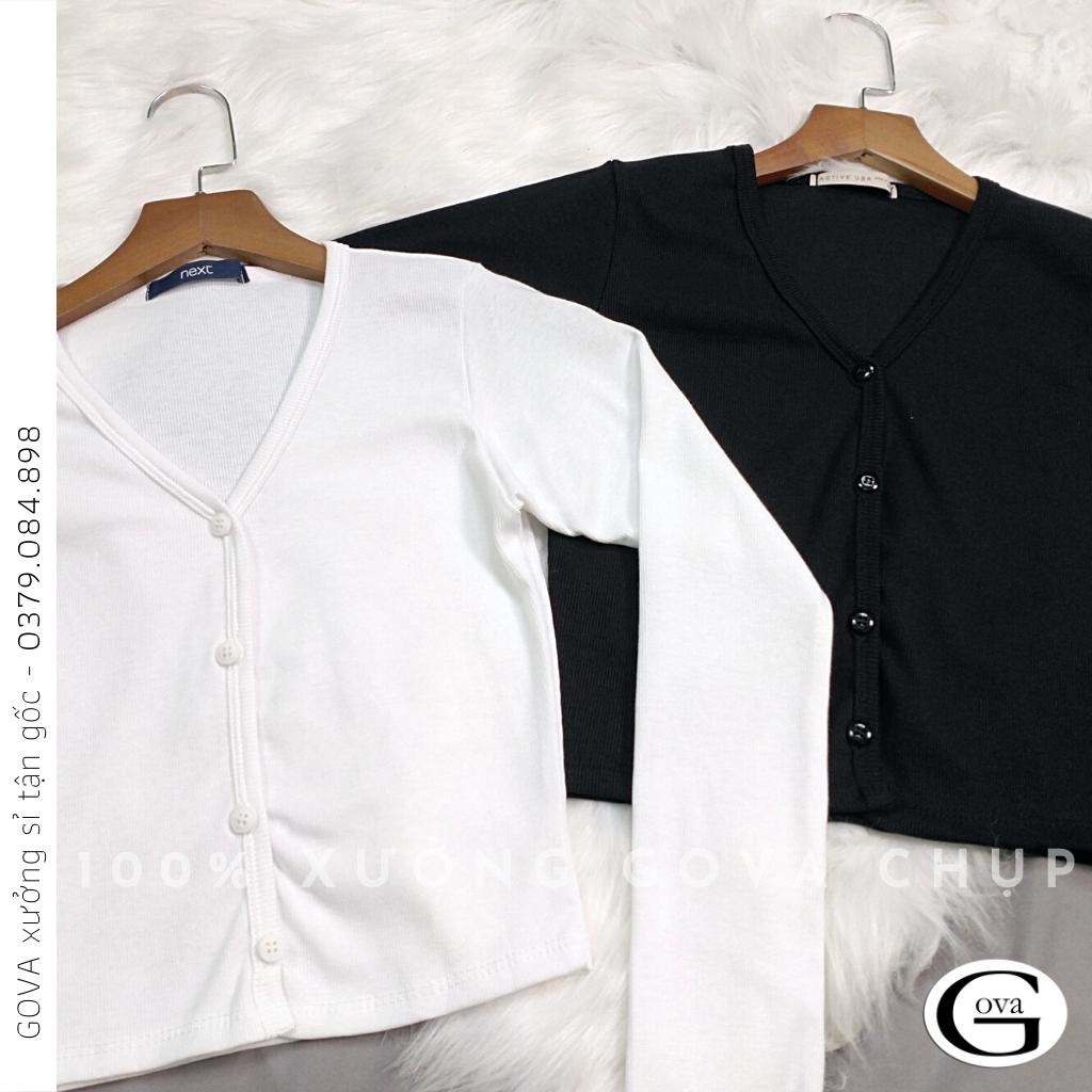 Áo Croptop CỔ TIM CÀI NÚT TAY DÀI Thun Gân Kiểu Sexy Nữ, Áo Thun Ôm Body Đẹp GOVA
