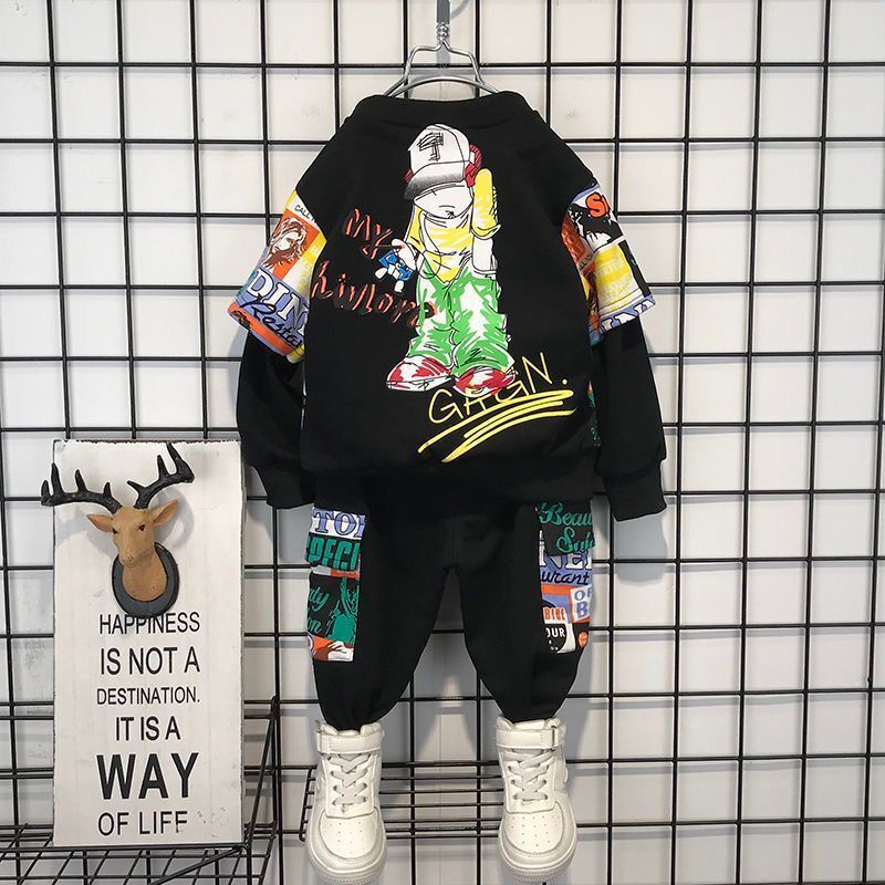 Bộ quần áo dài tay dáng rộng in chữ thời trang 2021 cho bé