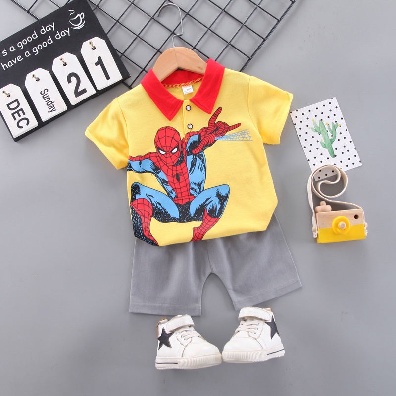 Bộ Áo Thun Polo + Quần Short Cotton In Hình Người Nhện Marvel Thời Trang Mùa Hè Cho Bé Trai 0-6 Tuổi