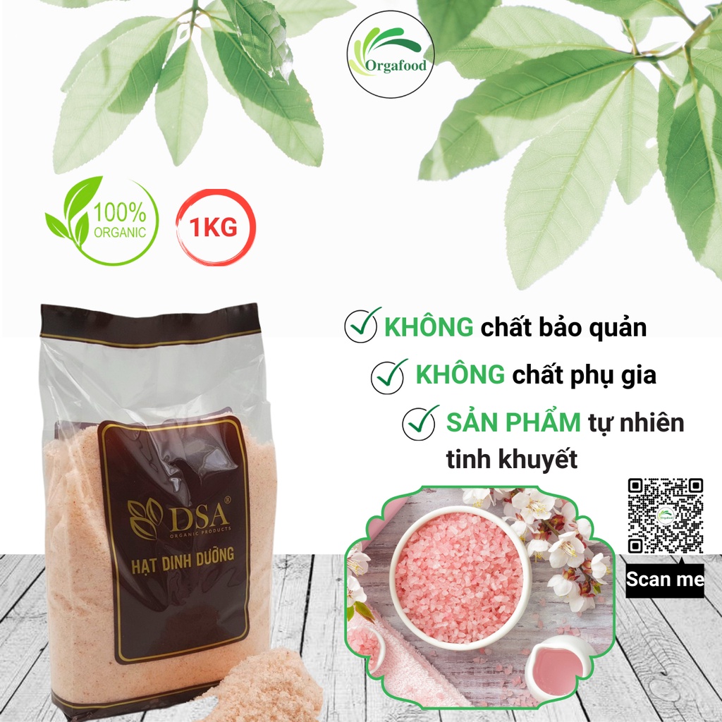 Muối hồng Hymalaya organic 1kg, muối hồng hạt mịn Orgafood, nấu ăn Eatclean, ăn kiêng healthy nhập khẩu Pakistan